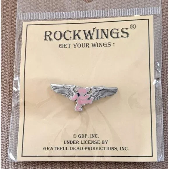 New Pink Bear Grateful Dead Pin Deadhead Pilot Wings Licensed Hippie Airplane - Picture 2 of 3
